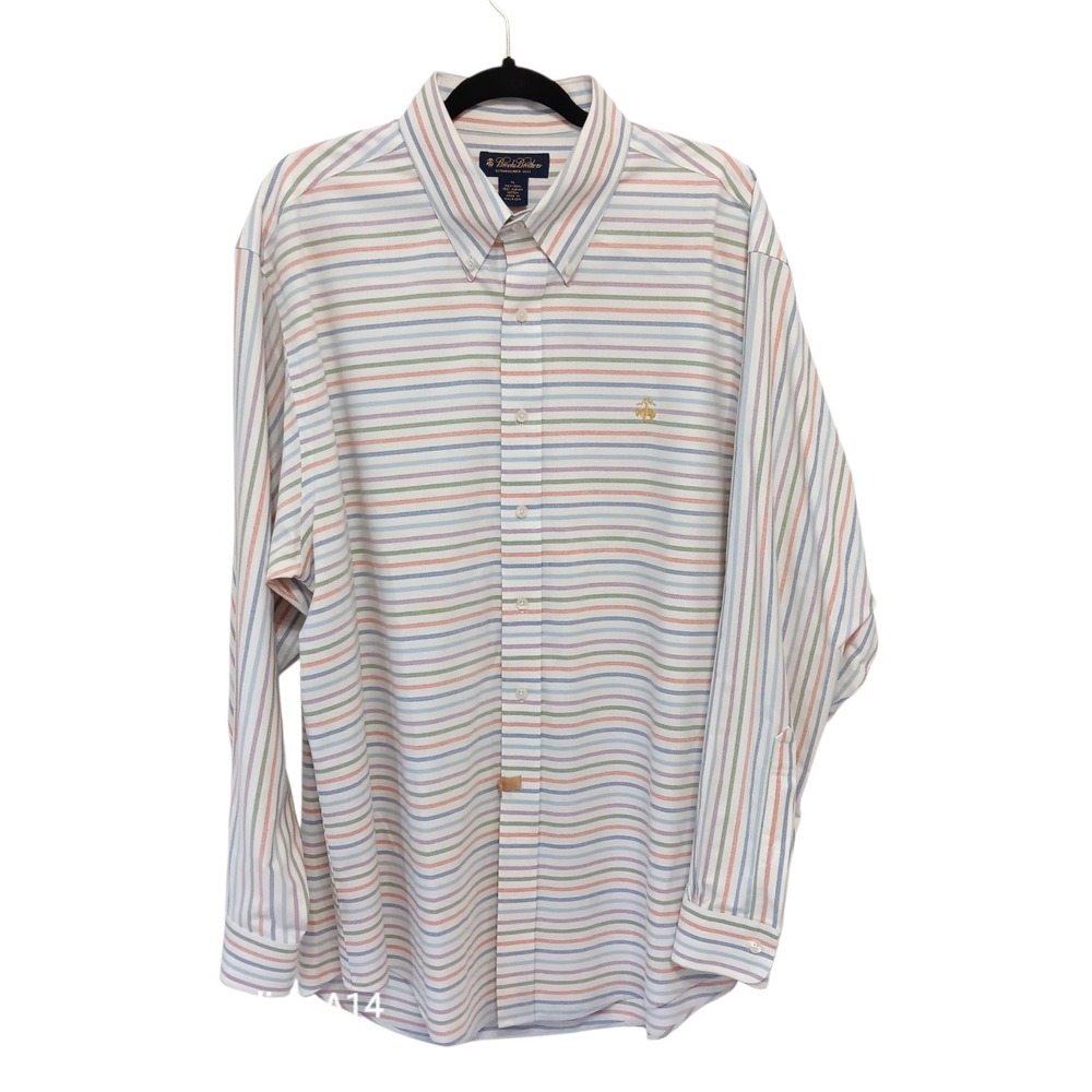 Brooks Brothers‎ XL Multicolor Stripe Supima Cotton Button-Up Dress Shirt Men